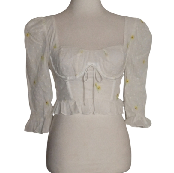 Revolve For Love & Lemons Daisy Floral Embroidered Abby Corset Top Size XS NWT - Picture 3 of 13